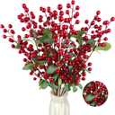 NoriStyle 10 Pcs Long Christmas Red Berry Stems with Leaves for Christmas Tree Table Decorations, 21.65 Inches Artificial Christmas Holly Berry Stems for Vases Home Indoor Wreaths DIY Decor (Red)