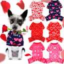 6 Pack Valentines Dog Pajamas Bulk Red Pink Heart Pattern Dog Valentines Holiday Outfit Clothes Jumpsuit Costumes for Boys Girls Puppy Cat Party Cosplay(Medium)