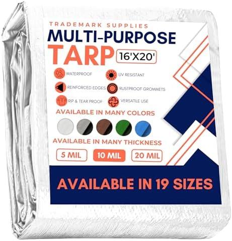 Large Waterproof Tarp - Heavy Duty 10 Mil Thick Poly Tarpaulin Ideal for Canopy Tents, Boats, RV or Pool Covers - Multipurpose Protective Tarps with Grommets for Indoor and Outdoor Use | 16' x 20' 2 Pack