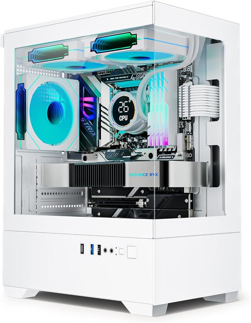 Micro ATX PC Case, Gaming MATX PC CASE with 3 PWM ARGB Fans Pre-Installed, Type-C Full-View Dual Tempered Glass, Cpmputer CASE White