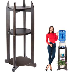 Natural Solid Wood Water Dispenser Floor Stand (32.8" Hight-11.2" Wide) Drink Dispenser Floor Stand with 3 Round Shelfs Included for 1-5 Gallon Water Bottles/Crocks, Water Jug (Walnut Color)