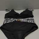 Hanna Nikole Womens High Waisted Bikini Sets, Textured Tummy Control Swimsuit, 2 Piece Twist Color Block Bathing Suits (Large, Black Zebra)
