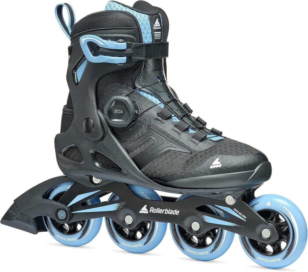 Rollerblade Macroblade 84 BOA Women's, Adult Fitness Inline Skate, Black & Powder Blue, Performance Inline Skates, Size 7/7.5