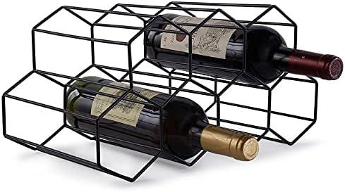 Fomanish 7 Bottle Holder - Freestanding Wine Rack, Modern Metal Tabletop Holder for Kitchen & Wine Cellar (Black)