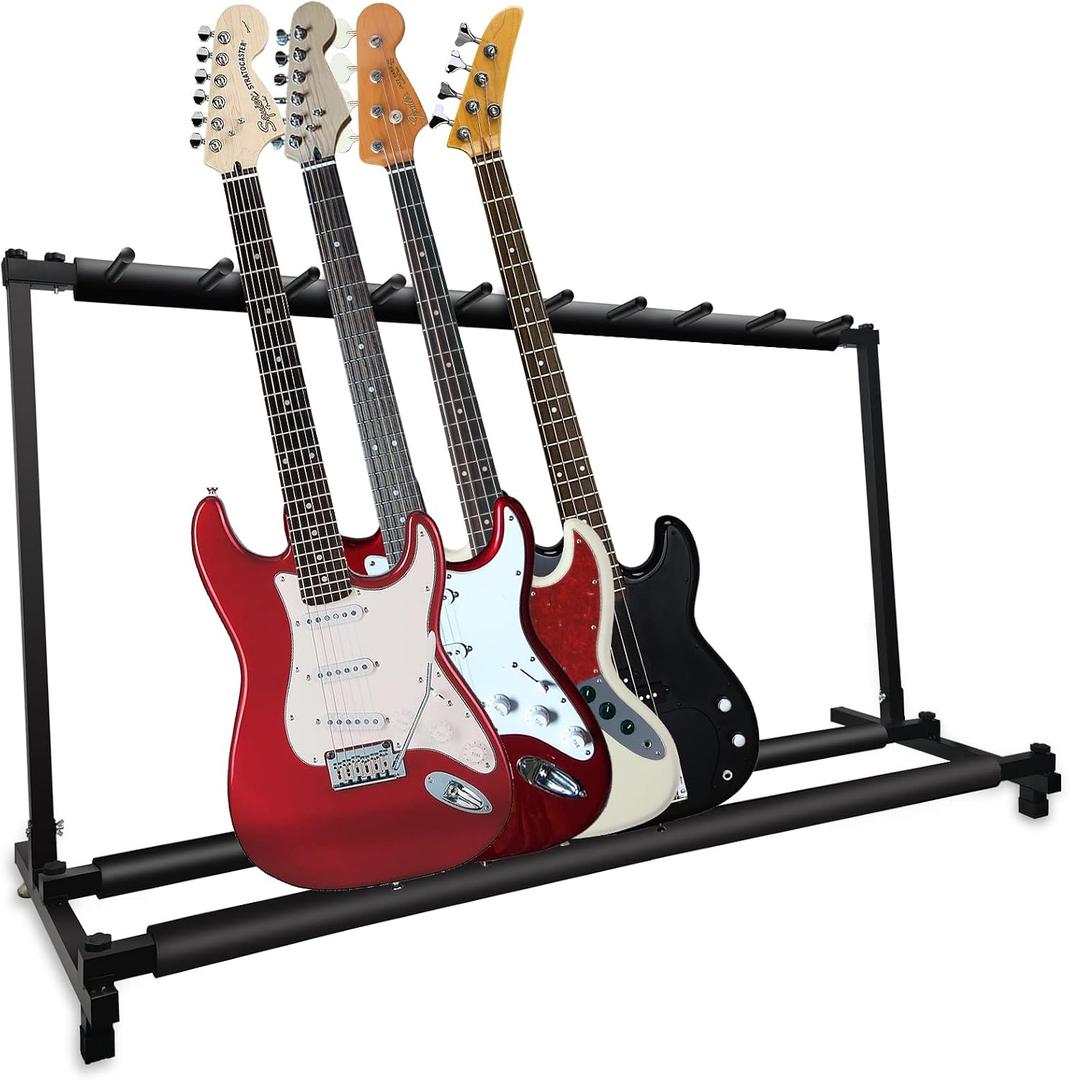 GeeWin Multi Guitar Stand, 9 Guitar Stand Rack, Folding Guitar Stand, Guitar Rack for Multiple Guitars for Acoustic, Electric Guitar, Bass, Guitar Holder Stand, Multiple Guitars Display (9 Holder)