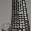 FOPETT Wireless Keyboard and Mouse Combo - Cute Colorful Mouse and Keyboard 2.4G Full-Sized with 104 Round Keys Retro Typewriter Keyboards for Laptop/Windows/PC - Grey Gradient