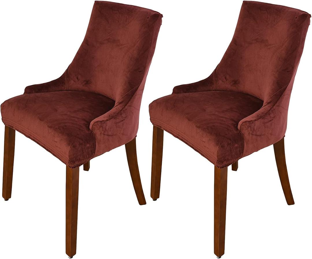 MIFXIN Wingback Side Chair Cover Dining Chair Slipcover 2 Pack Velvet Stretch Sloping Armchair Accent Chair Protector Seat Covers for Dining Room Banquet Home Decor (Coffee)
