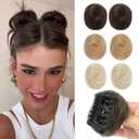 REECHO 2 PCS Mini Claw Clip in Messy & Cat Ears Hair Bun Extensions HB001 Wig Accessory Updo Hairpieces for Women Girls (Pack of 2-3" Straight, Dark Brown with Copper Highlights)