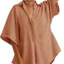 Women One Piece Jumpsuit V-Neck Half Button Collared Rompers Short Sleeve Onesie Playsuit Loose Overalls for Summer (Small, Orange)