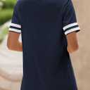 SHEWIN Women's Fashion Casual Crewneck Color Block T Shirts Short Sleeve Summer Tops Tees Slim Fit (Black, L)