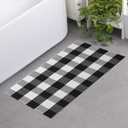 MUBIN Cotton Buffalo Plaid Rug, 24x52 Black and White Outdoor Rug Front Door Decorative Mat, Washable Doormat Foldable Area Rug Layered Door Mats Rug for Front Porch, Entryway, Patio