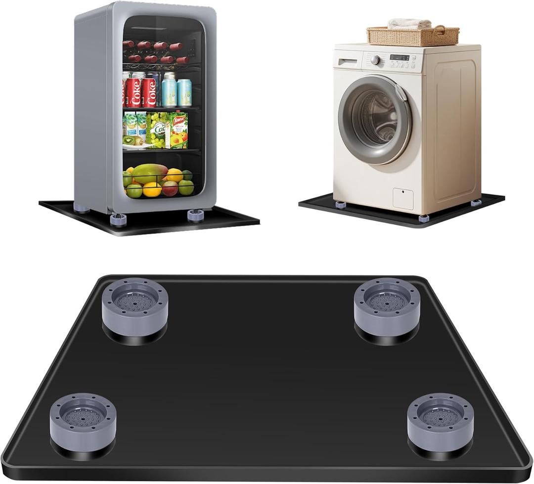ToLanbbt Mini Fridge Silicone Mat with 4 Base Raisers - 24" x 24" x 0.8" Mini Fridge Drip Tray Under Refrigerator Mat Carpet Floor Protector Leak-Resistant Portable AC Pan for Washing Machine, Black