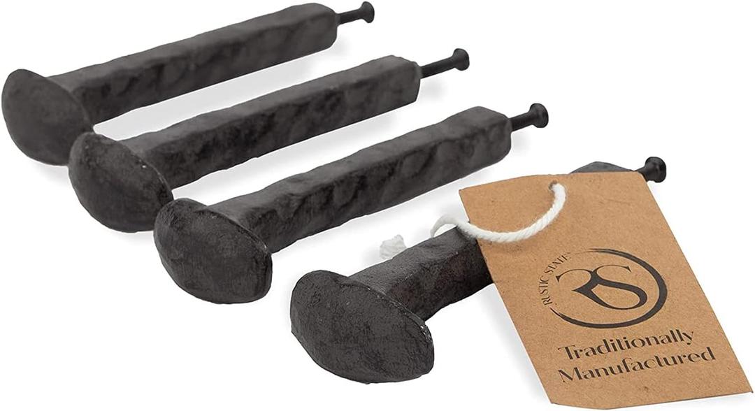 Rustic State Ray Screw in Wall Mount Cast Iron Hooks Coat Towel Bag Hat Hanger Multiuse Entryway Railroad Spike Rack Black Set of 4