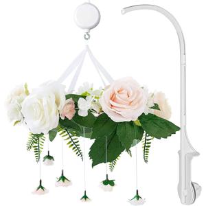 Rose Flower Baby Mobile with Music Box & Crib Arm. Handmade Floral Baby Crib Mobile. Girl Nursery Decor, Baby Shower Gift