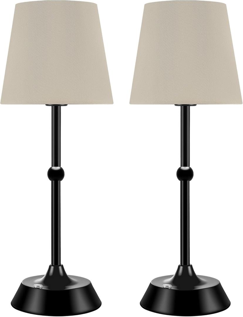 Set of 2 Portable Cordless LED Table Lamp,Touch Control Fabric Black Dimmable Desk Lamp,Built-in 6000mA Rechargeable Battery,Patio Table Lamp,Bedside Night Lamp,Ambient Light for Restaurant.