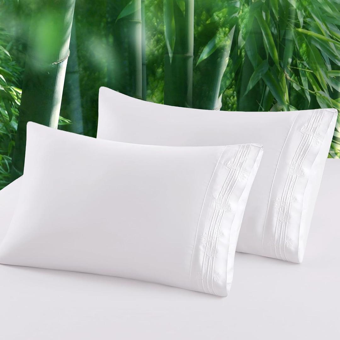 100% Viscose Derived from Bamboo Pillow Cases Set of 2, Breathable Cooling Pillowcases for Hot Sleepers, 600 Thread Count, Silky Soft, King Size, White