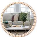 Boho Mirror Round Wall Mounted Wood Hanging Mirror, Circle Wall Decor Wooden Mirror Wall Decorative for Rustic, Farmhouse, Living Room, Bedroom, Bathroom, Nursery Room, Girls Kids Room (17 inch)