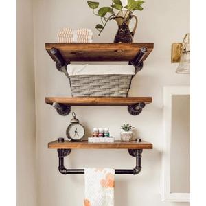 DR.IRON Industrial Pipe Shelving Wall Mounted 3 Tier Rustic Bathroom Shelves Wall Pipe Shelf for Bathroom Decor