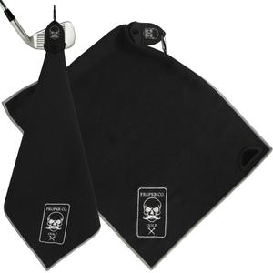 Proper Company Golf Magnetic Golf Towel (Black) Microfiber Golf Towel | Ultra Absorbant Waffle Pattern | Extra Strong Magnet for Golf Cart or Clubs