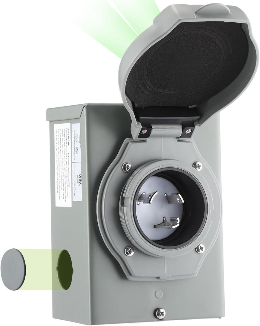 Kanayu Pre-drilled 30 Amp Generator Inlet Box, Nema L5-30p 3-Prong Locking Generator Plug, Outdoor Weatherproof Heavy Duty Power Box with LED Indicator, 125/250 Volts, 7500 Watts, Etl Listed