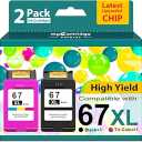 67XL Ink Cartridges Black/Color Combo Pack Replacement for HP Ink 67 67XL HP Printer Ink High Yield Works with DeskJet 2755e 2855e 2700 2800e 2700e 4255e 4155e Envy 6055e 6000 6455e 6400 (2Pack)