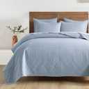 HORIMOTE HOME Light Blue King Size Quilt Set - Soft Microfiber Bedspread with 2 Shams, Lightweight & All-Season Geometric Coverlet for Cozy Bedding