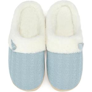 NineCiFun Women's Slip on Fuzzy Slippers Memory Foam House Slippers Outdoor Indoor Warm Plush Bedroom Shoes Scuff with Faux Fur Lining (9-10, Blue)