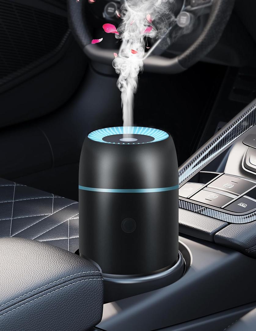 Car Diffuser for Essential Oils Portable Mini Ultrasonic Mist Humidifier 100ml USB Aromatherapy Diffuser Freshener with Colorful Lights for Small Space Home Office Bedroom (Black)