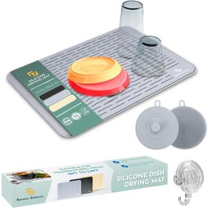 Large Silicone Dish Drying Mat 24 x 30 , XXL Dish Drying Mat , Silicone Drying Mat for Kitchen Counter , Under the Sink Mat Waterproof , Non Slip Design , Quick Dry , 100% BPA Free , Gray (Gray)