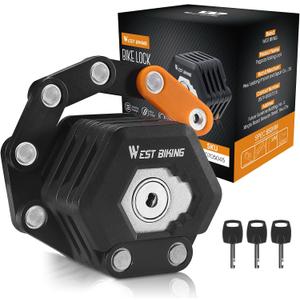 Folding Bike Lock with 3 Keys, 2.8 FT Bicycle Lock Compact Anti Theft, High Security Scooter Locks, Heavy Duty Bike Chian Locks with Bracket (Black)