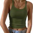 Artfish Women's Sleeveless Tank Top Form Fitting Scoop Neck Ribbed Knit Basic Cami Shirts (01#short Olive Green)