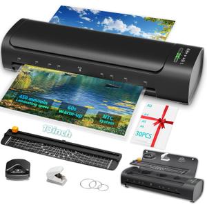 13 Inch Laminator Machine with 30 Laminating Sheets, A3 11-in-1 Hot & Cold Thermal Laminator for Teachers, 60S Fast Warm-Up, 450mm/min, Never-Jam Design Laminate Machine for Home, Office, School