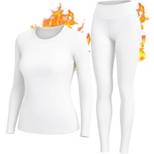 HiZiTi Thermal Underwear for Women Long Johns Set Fleece Lined Warm Base Layer Long Sleeve for Weather Top Bottom Winter (White, M)