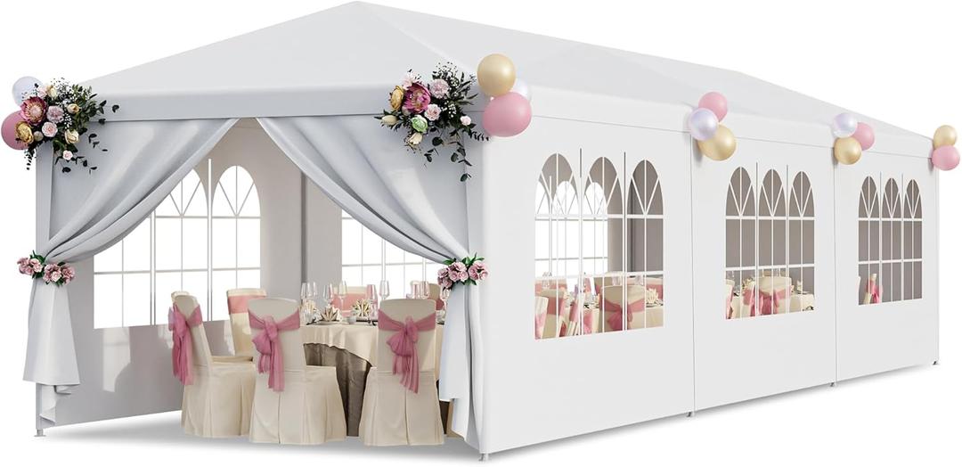 10x30 Party Tent Outdoor Canopy Tents for Parties with 8 Removable Sidewalls Heavy Duty Waterproof Gazebo Shelter for BBQ, Wedding, Events, Camping, Birthday Party, Backyard and Patio