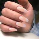 24PCS Pink Almond Press on Nails, Medium Acrylic Full Cover Stick on Nails for Women, Elegant French Nail Tips for Women Manicure, Nail Decoration