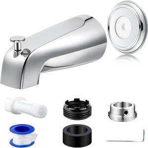 Dreyoo Diverter Tub Spout with Tub Spout Cover Ring, Universal Fits 1/2" Copper Pipe, 1/2" IPS and 3/4" IPS, Bathroom Bathtub Faucet Replacement with Foam Gasket, Adapters and Hex Wrench (Chrome)