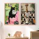 Mandun 2 Pack Paint by Numbers Kit for Adults, Cat Giaffe Paint by Numbers for Adults, DIY Adult Painting by Numbers Beginners on Canvas Acrylic for Home Wall Art Decor 12x16Inch (Rolled Package)