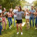 Referee Shirt Womens Men Referee Costume 4pc with Umpire Jersey Uniform Referee Flags Whistle for Football Halloween