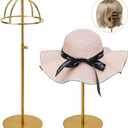 Hat Display Stand Titanium Gold Hat Stand, Set of 2, Height Adjustable Cap Rack Display, Fingerprint Resistant Durable Stainless Steel Tabletop Cowboy Hat Holder Stands for Vendors Closet