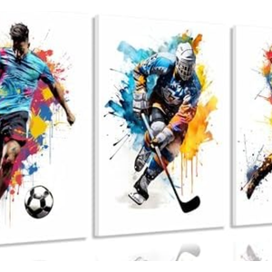 3Pcs Soccer Graffiti Canvas Wall Art Baseball Lce Hockey Pictures Wall Decor Physical Education Player Posters Prints Paintings for Teenagers Children'S Room Sports Enthusiasts Home Decoration Pack of 2