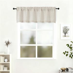 Lecloud Natural Valance for Windows 16 Inch Length, Light Filtering Kitchen Curtains, Modern Short Curtain Valance with Rod Pocket for Bedroom Cafe Basement Window Treatments, 60" W x 16" L 1 Panel