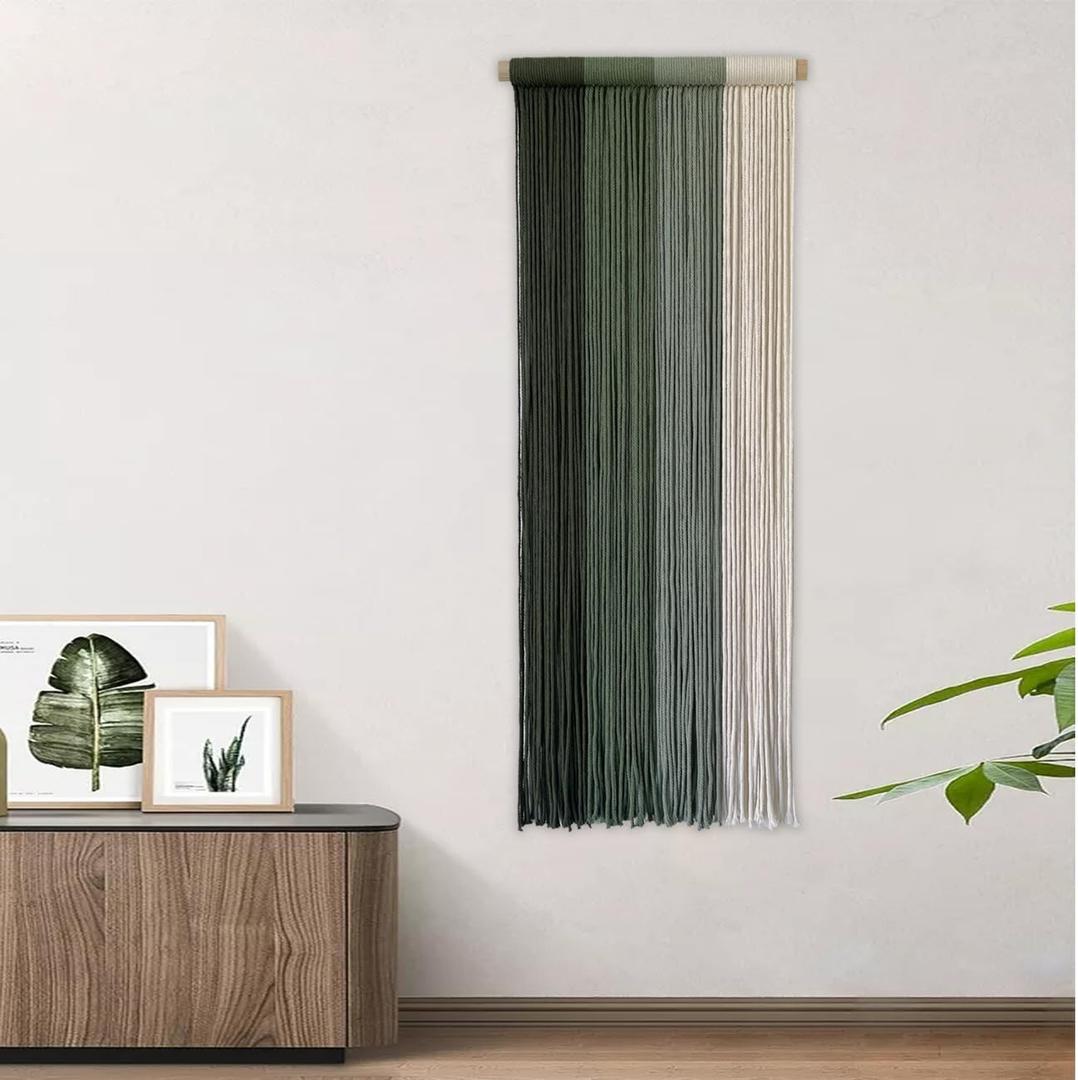 TANNCOY Boho Long Tapestry Unique Macrame Wall Decor Art Hanging Fabric Headboard Traditional Handmade Tie-Dye for Living Room, Bedroom, Home, Green, 40" L x 15.75" W
