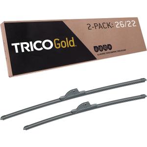 TRICO Gold 26" + 22" Premium Automotive Replacement Windshield Wiper Blades (Set of 2), Passenger and Driver Side All-Weather Beam Wiper Blades for Select Vehicle Models (26" + 22" Pair Pack)
