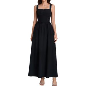 EYNMIN Floral Maxi Corset Wedding Guest Dresses for Women 2026 Summer Spring Smocked Long Flowy A Line Milkmaid Dress (XL)