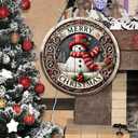 Christmas Wreath Wooden Merry Christmas Snowman Front Door Sign Xmas Holiday Outside Porch Decor with Retro Snow Scenery Design Winter Farmhouse Rustic Wooden Wreath Indoor Wall Hanging Decoration (Christmas Styl 13)