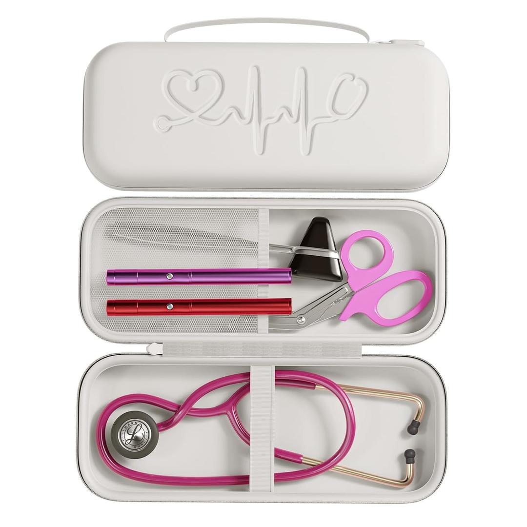 Hard Shell Stethoscope Case for 3M Littmann Classic III, Cardiology IV, MDF, EKO - Nursing School Essentials, Nursing Student Gifts, Nurse Stethoscopes Accessories for Work, White