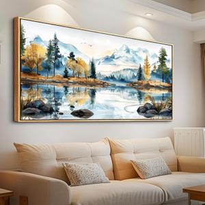 ERQINHUA Large Canvas Wood Framed Abstract Wall Art Living Room Wall Decor for Bedroom Office Decoration Watercolour Paint Tree Lakeside Landscapes Picture Artwork Home Decor Ready to Hang 30x60 In