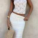 Danysu Lace Halter Tops Backless Tie Back Tank Top with Built in Bra Y2K Summer Going Out Tube Tops (White, L)