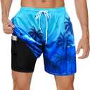 MaciRept Mens Swim Trunks Bathing Suits Swimwear Swimming Board Shorts with Compression Liner Quick Dry Beach Swimsuit (Blue, L)