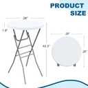 28 Round Folding Bar Table, High Top Cocktail Table with Locking Mechanism, HDPE Waterproof Stain-Resistant Top, Indoor Outdoor Patio Garden Party, White, 2 PCS